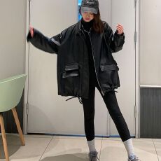 批发黑色仿<b class='q'>皮衣</b>外套<b class='q'>女</b>2026秋季新款美欧新款港风休闲pu皮夹克上衣