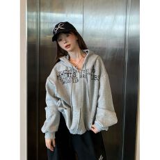 美式高街印花开衫连帽卫衣男女秋冬季潮牌宽松情侣拉链外套