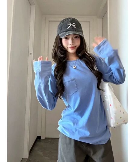 40 순면 리브 210 그램 1 1+ 홀치기 염색 이후 패키지 칼라 한국 스타일 새로운 느긋한 캐주얼 긴팔 맨위 여성
