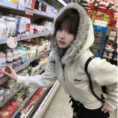 批发纯棉华棉复合毛领拼接拉链印花外套女开衫