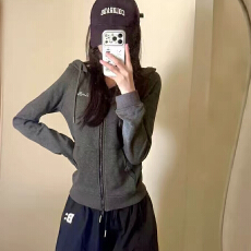 批发纯棉华棉复合美式新款<b class='q'>修身</b>显瘦开衫连帽卫衣女洋气设计感短款上衣