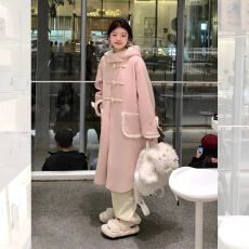 批发粉色长款呢子大衣女2026年秋冬新款外套