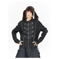 批发欧货牛仔上衣女潮春秋季新款显瘦<b class='q'>修身</b>纽扣装饰立领长袖<b class='q'>外套</b>