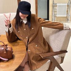 批发原版有内里 复古翻领中长款麂皮/丝绒外套工装风衣女 美拉德穿搭