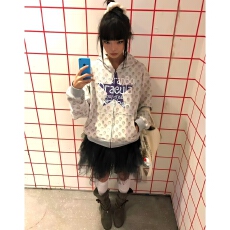 广州面料原版面料满印人像美式复古开衫拉链外套连帽卫衣女潮