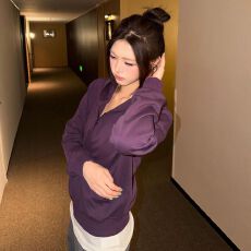 批发【华棉复合】纯色<b class='q'>开衫</b>连帽<b class='q'>卫衣</b>女修身时尚百搭显瘦小个子紫色外套