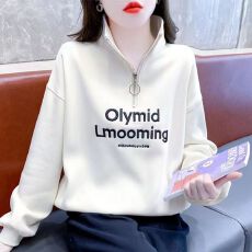 加绒加厚半拉链卫衣女时尚潮流韩版宽松显瘦印花爆款休闲上衣女