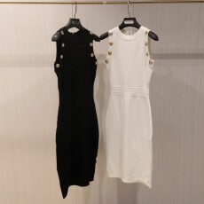 批发菱形纹理纽扣装饰无袖拉链收腰针织裙包臀风情万种<b class='q'>连衣裙</b>夏季新品