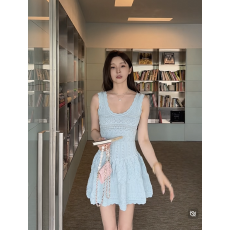 批发FairyJiang <b class='q'>夏</b>季新款白色无袖冰丝针织背心连衣裙收腰a字吊带短裙