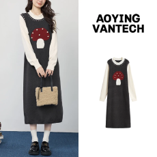 批发2025年秋冬小蘑菇复古精致显瘦毛衣背心裙假两件针织裙