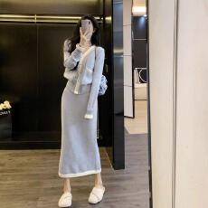 批发Leathercat小香风秋冬套装女高级感气质针织包臀裙盐系轻熟两件套