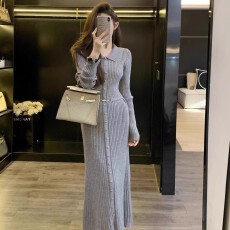 批发法式高级针织连衣裙女2026秋冬季新款时尚高级感修身显瘦气质长裙