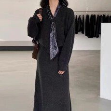 批发巨好看的早秋一整套女2025新款秋<b class='q'>冬</b>毛衣针织裙子套装韩系穿搭长裙