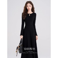 批发<b class='q'>夏</b>不晚法式复古打底针织连衣裙女新款冬天配大衣的裙子高级感长裙