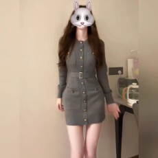 批发法式气质修身长袖针织<b class='q'>连衣裙</b>女秋季辣妹风修身显瘦包臀短裙子