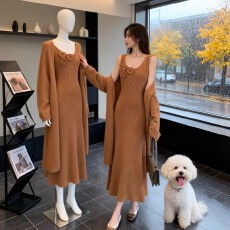 批发秋冬2025韩版复古气质针织两件套女高级感背心<b class='q'>连衣裙</b>毛衣外套套装