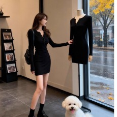 批发秋冬2025年新款法式赫本风针织<b class='q'>连衣裙</b>女今年流行显瘦气质小黑裙