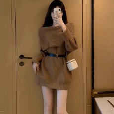 批发法式棕色斗篷针织连衣裙子女2025新款秋<b class='q'>冬</b>轻熟气质高级感a字短裙