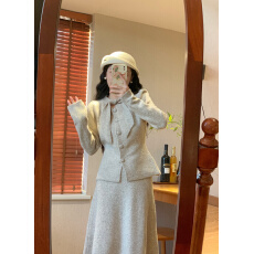 批发2025年复古毛衣半身裙女秋冬新款高腰a字伞裙套装