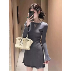 批发韩系精致小个子穿搭灰色针织内搭连衣裙女2025特别漂亮掐腰小裙子