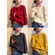 批发小马刺绣羊毛针织开衫女欧洲站2025冬装新款欧货女装毛衣打底衫潮