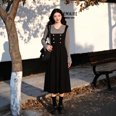 批发法式假两件长袖<b class='q'>连衣裙</b>女秋冬季2025新款气质绝美收腰针织<b class='q'>连衣裙</b>