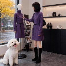 批发高领加厚针织连衣裙女2025秋<b class='q'>冬</b>新款高级感小个子显瘦收腰毛衣裙子