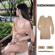 批发早秋韩系穿搭小香风针织开衫吊带裙子两件套装初秋季2025<b class='q'>新款</b>女装