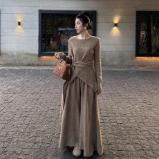 批发韩系设计感不规则针织衫阔腿裤<b class='q'>两件</b>套2025新款秋冬慵懒气质套<b class='q'>装</b><b class='q'>女</b>