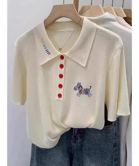 2026 년 POLO 칼라 반팔 여성 뜨개질 기본 셔츠 캐주얼 루즈핏 다용도 슬림해 보이는 얇은 스타일 반소매 맨위 여름