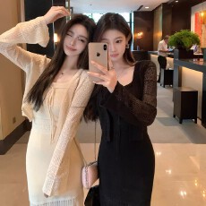 批发Lilylikes夏日老钱度假感 清爽温柔麻感镂空背心裙开衫两件套