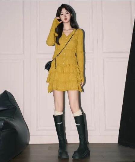 2026 년 한 부서 작은 샤넬 스타일 긴팔 오픈 가디건 여성 한 마디 레이스 케이크 미니 스커트 자이언트 잘 생긴 이른 봄 레이스 세트