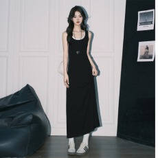 批发Forever 21气质休闲假两件A字连衣裙女黑色U领拼接包臀背心长<b class='q'>裙子</b>