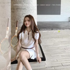 批发COOLLINE林子熙 Di@r氧气少女组网球系列华夫格针织polo短裙套装