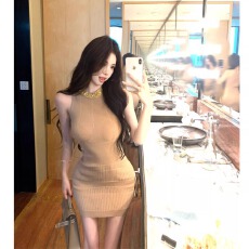 批发重工亮片拼接无袖挂脖连衣裙女夏季修身针织裙子纯欲收腰包臀短裙