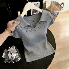 批发2026年夏季高级感Polo领<b class='q'>镂空</b>上衣女夏季韩系穿搭减龄短袖T恤女