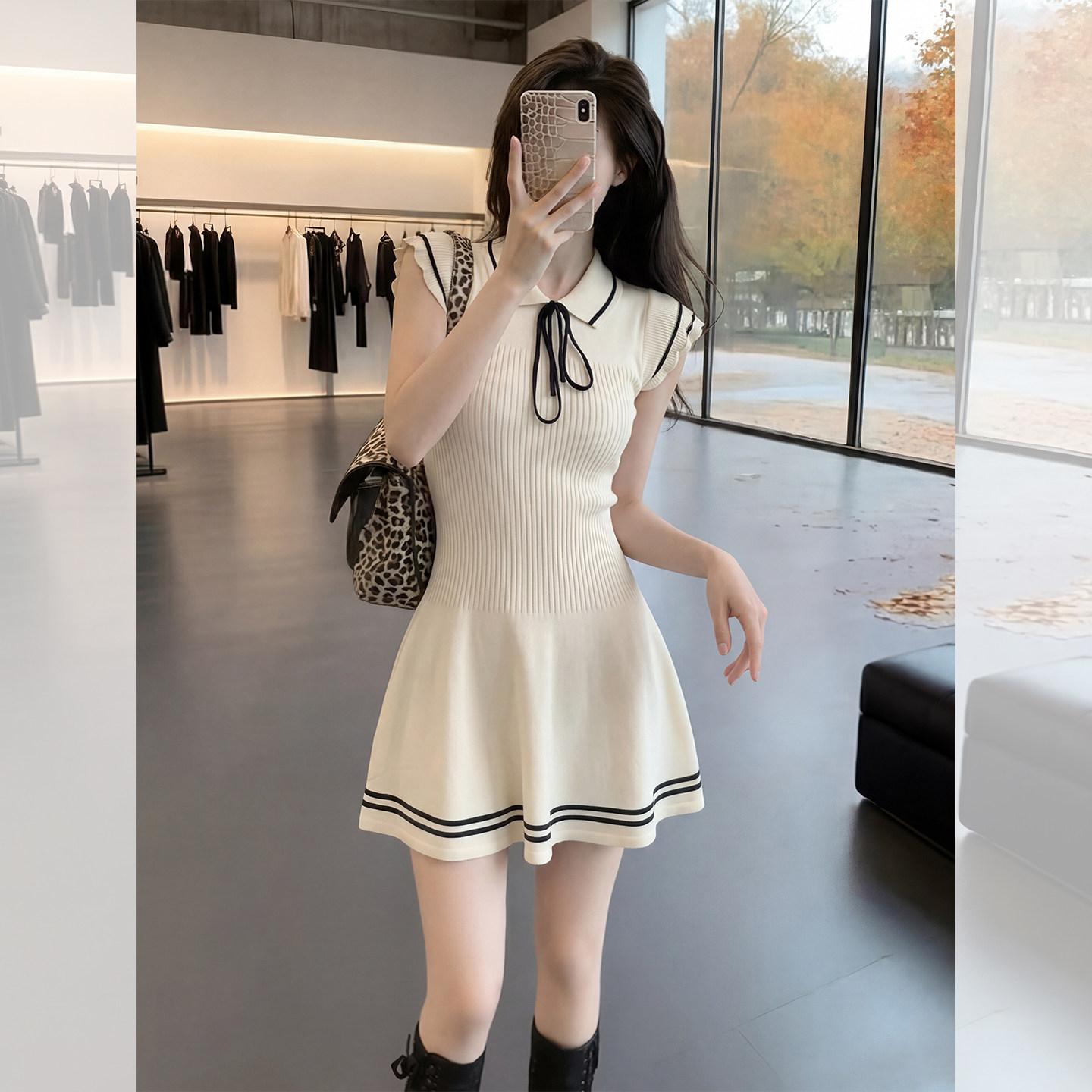 한국 얼음 실크 니트 여성 드레스 여름 프랑스식 사소한 착용 가져 가라. 관대 한 점잖은 아름다운 자이언트 잘 생긴 ~ 중 학원 스타일