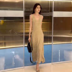 批发闪钻连衣裙高级无袖长裙女烫钻显瘦内搭吊带高级感晚<b class='q'>礼服</b>宴会穿搭