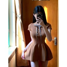 批发蝴蝶结白色短袖针织衫女2026夏季新款修身掐腰系带时尚中长款上衣