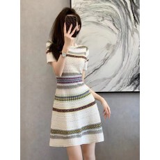 批发小香风条纹冰丝针织气质女款2026新款高级感轻奢名媛短袖撞色修身