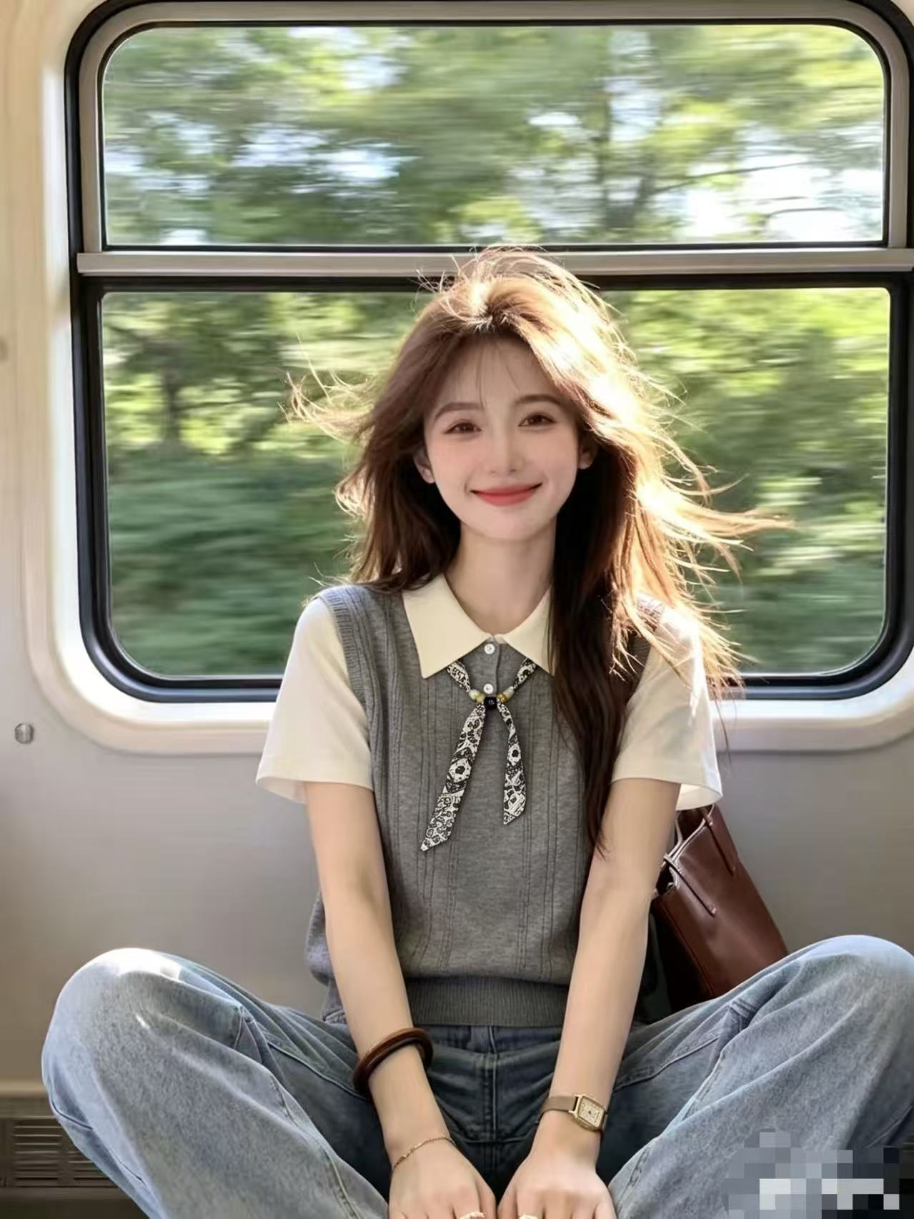 한 부서 우아함 바람 배색 페이크 레이어드 니트 스웨터 반팔 여성 2026 여름 새로운 스카프 레이스업 캐주얼 맨위