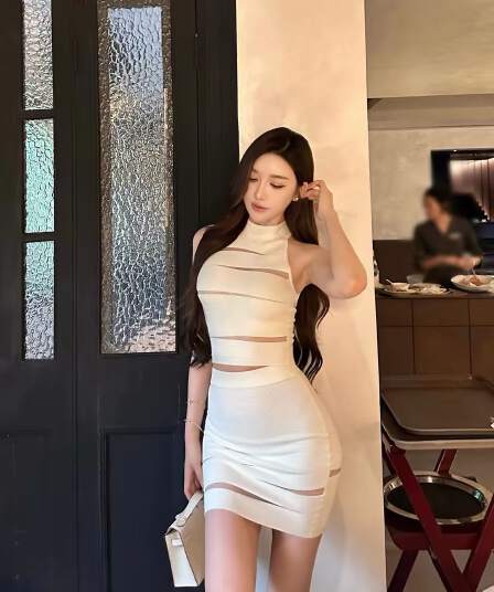 망사 패치워크 홀로우 아웃 민소매 행침 목 조끼 여성 여름 디스플레이 몸 세트 순수한 욕망 타이트 스커트 반신 스커트 투피스 세트
