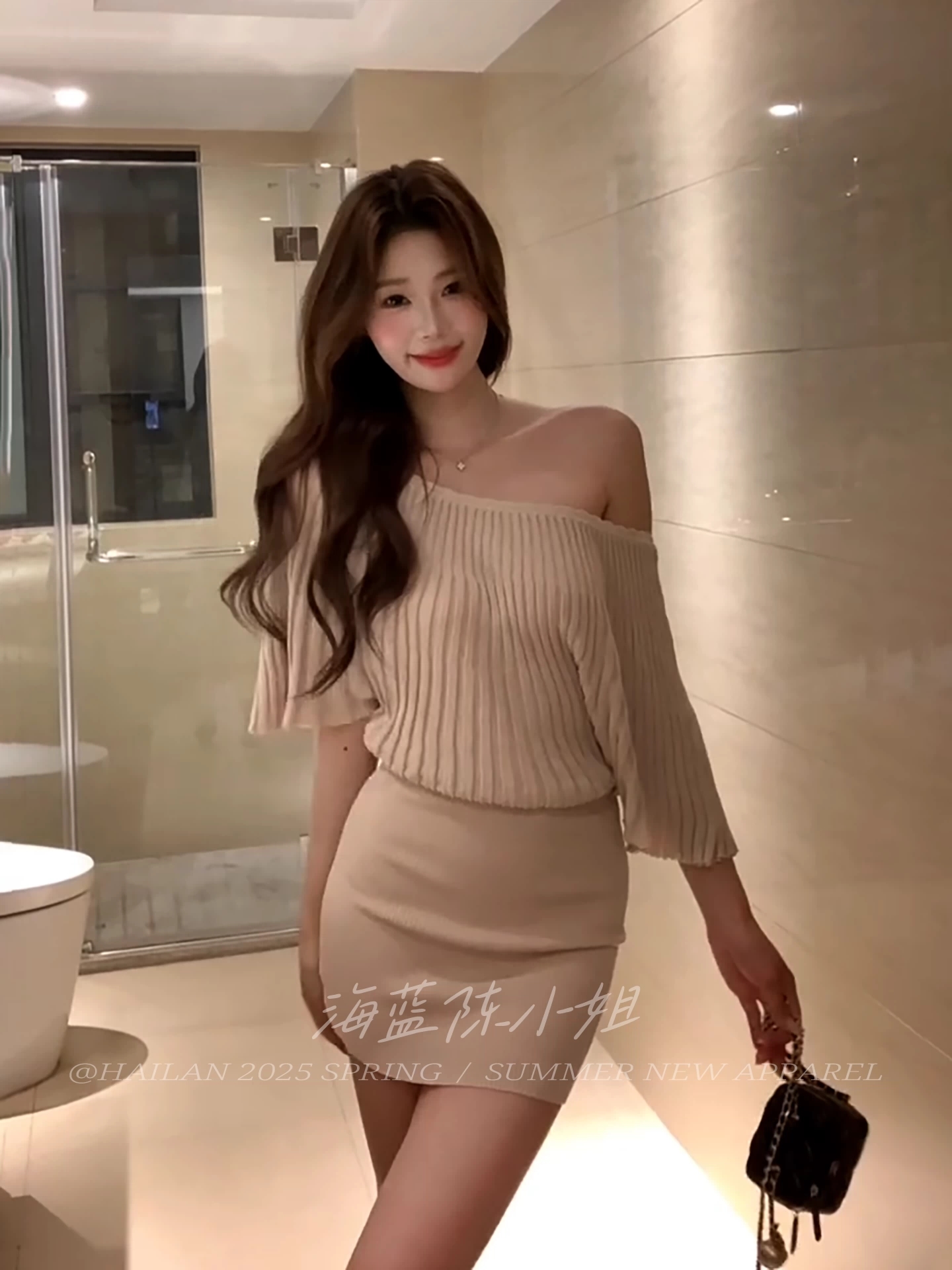 프랑스식 순수한 욕망 오프숄더 니트 여성 드레스 가을 고급 센스 품격 작은 키 허리 수축 슬림해 보이는 타이트 스커트