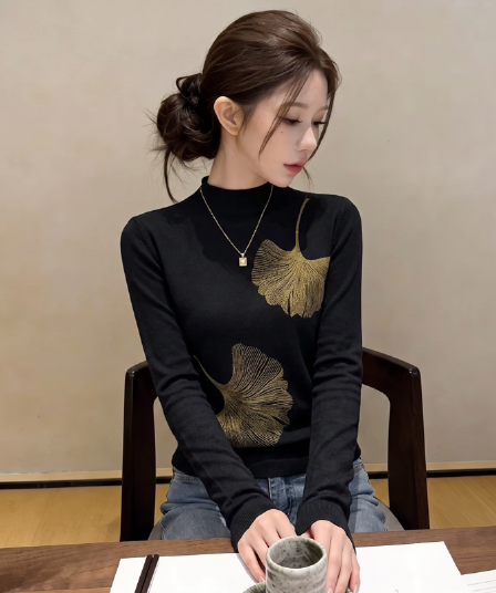 세련된 디자인 센스 반하이넥 긴팔 니트 스웨터 여성 가을 인사이드 가져 가라. 프린트 다용도 동정 고유 한 Chic 맨위