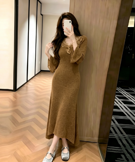 xxiiuu 모피 바람 숨는 장소 후아 겨울 인사이드 가져 가라. 기본 스커트 여성 레이스 조각 여성 드레스 니트 스웨터 치마