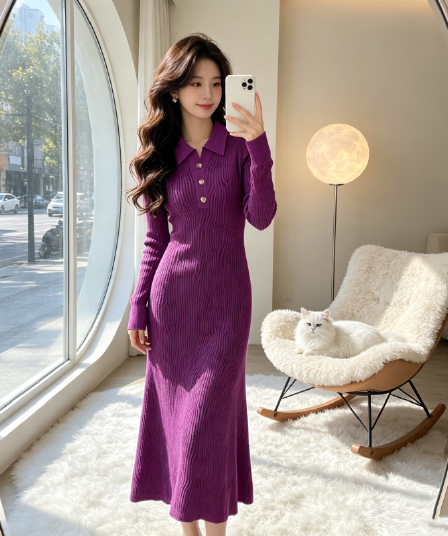 한 부서 작은 샤넬 스타일 품격 니트 드레스 2026 가을 겨울 새로운 다용도 로얄 자매 데이트 만나는 롱 스커트