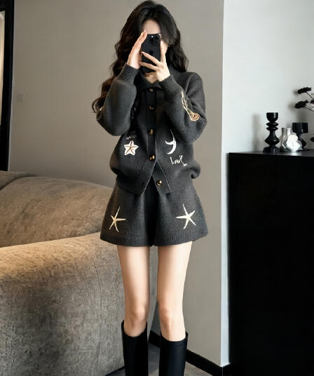 작은 키 착용 가져 가라. 한 바람 chic 회색 니트 스웨터 반바지 세트 여성 가을 겨울철 자이언트 잘 생긴 ~ 중 전체 집합