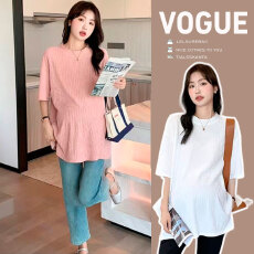 批发孕妇装薄款凉爽<b class='q'>夏</b>装<b class='q'>夏</b>季粉色上衣短袖休闲宽松圆领打底衫纯色T恤