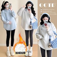 孕妇装秋冬装时尚洋气时髦休闲假两件长袖卫衣慵懒风加绒加厚卫衣