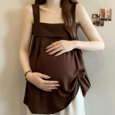 孕妇装背心上衣气质吊带背心女宽松大码夏款纯色遮肚显瘦无袖背心